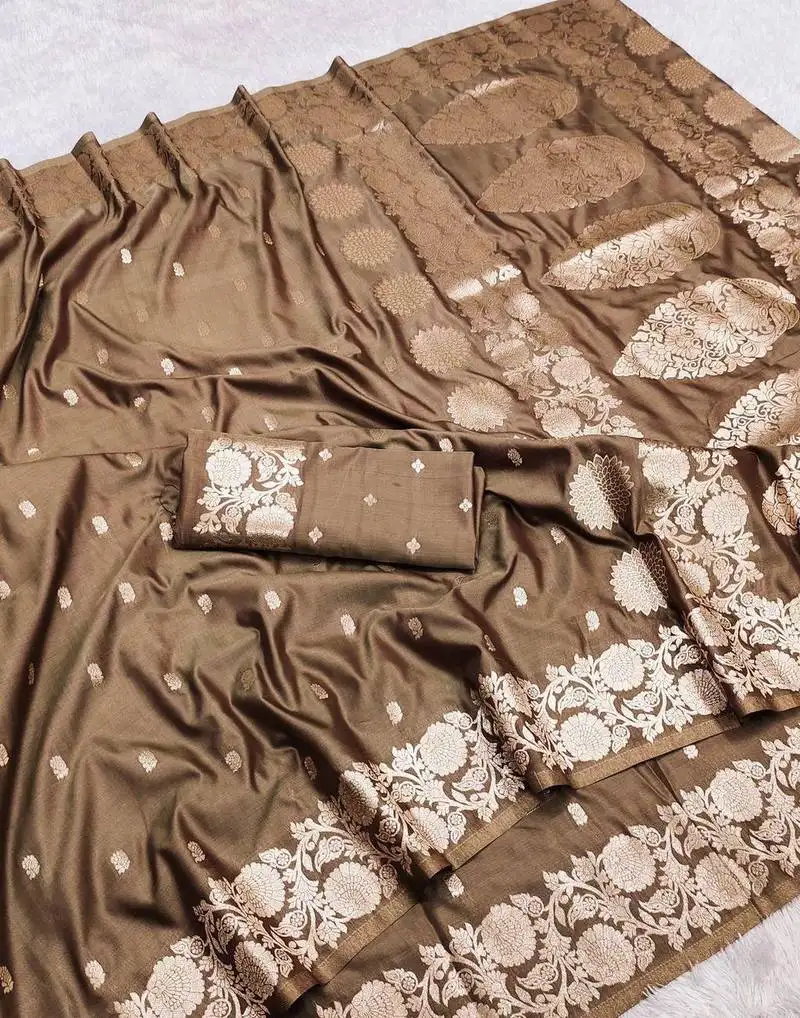 Brown art silk zari woven saree with blouse