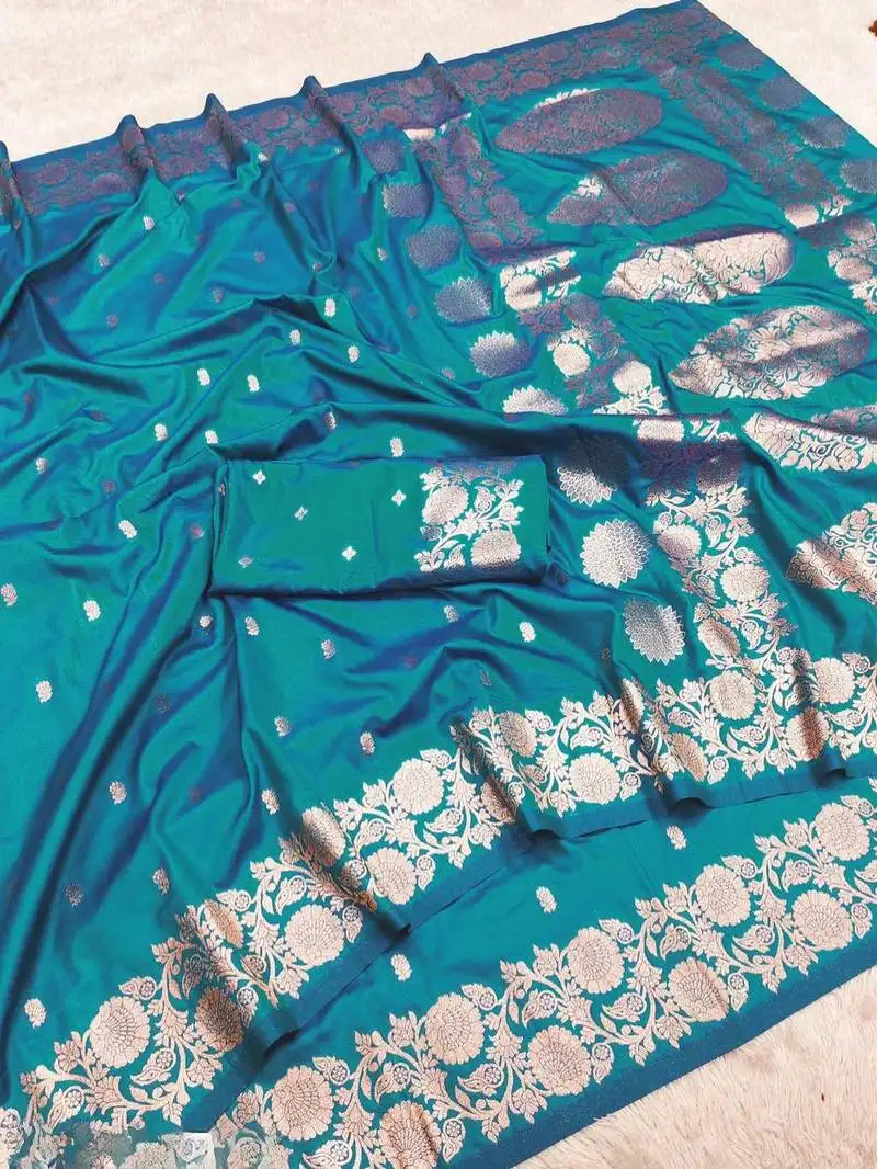 Light blue art silk zari woven saree with blouse