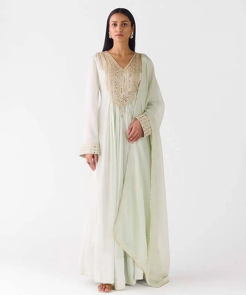 Light-green embroidered chiffon anarkali