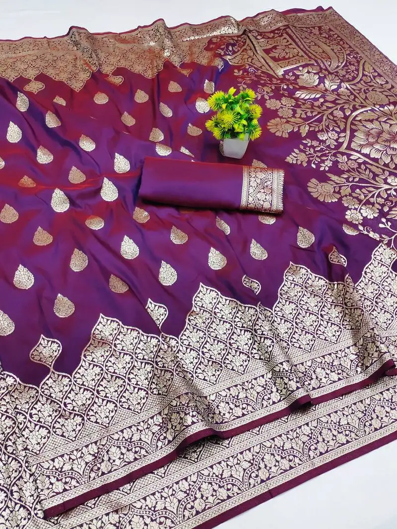 Wine art silk zari woven saree with blouse