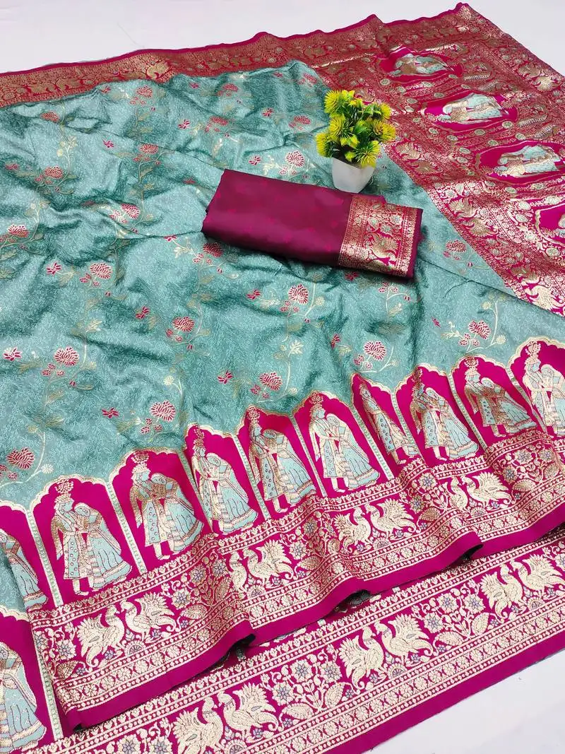 Green zari woven art silk bridal style premium saree with blouse