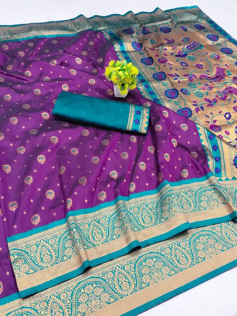 Wine copper zari woven art silk saree with blouse