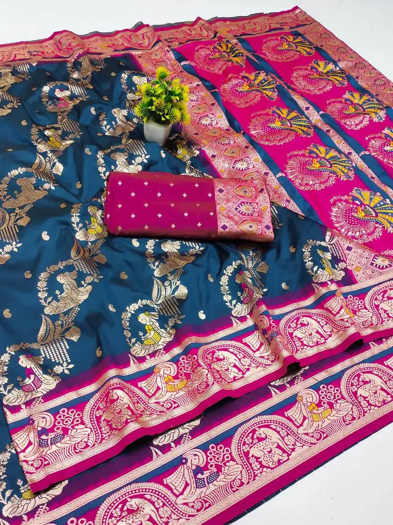 Morpich zari woven art silk baluchari saree with blouse