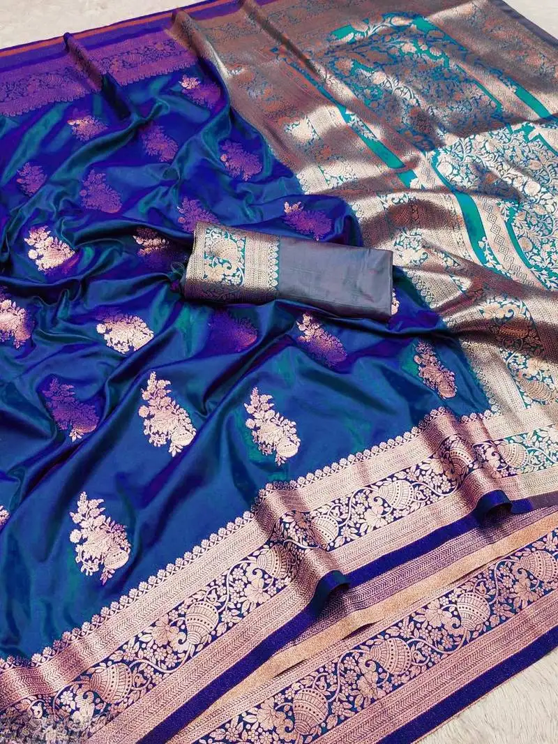 Royal blue art silk zari woven saree with blouse