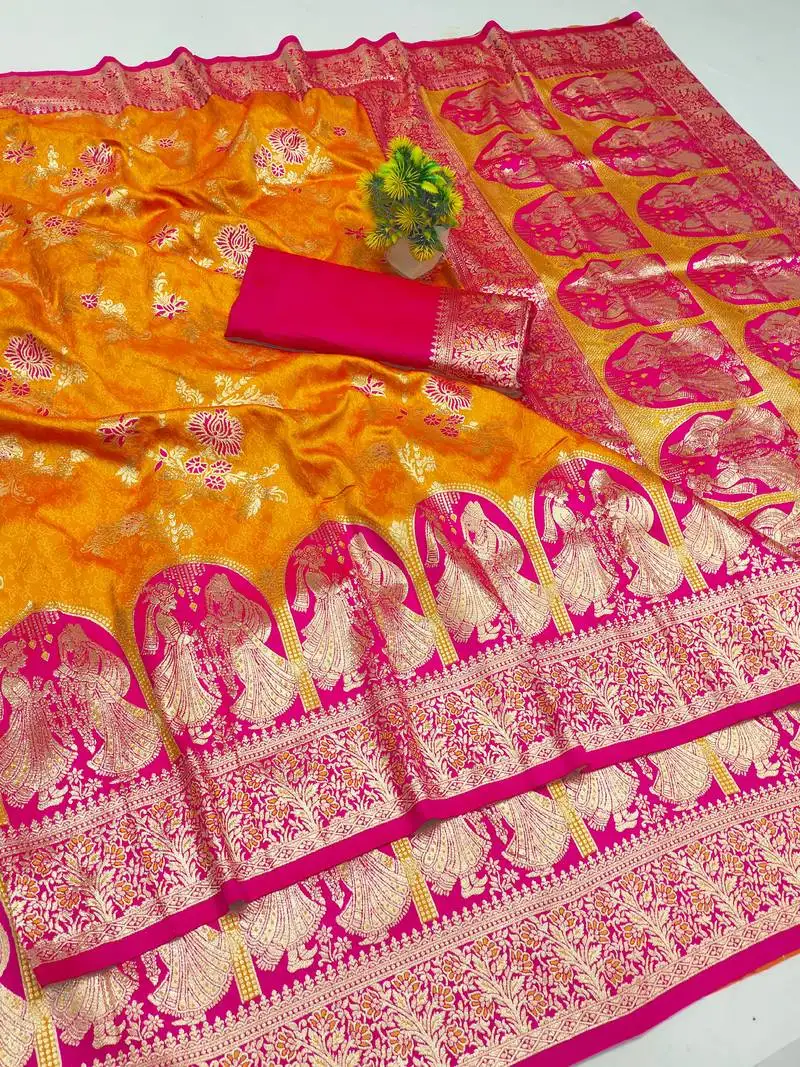Mustard zari woven art silk bridal style premium saree with blouse