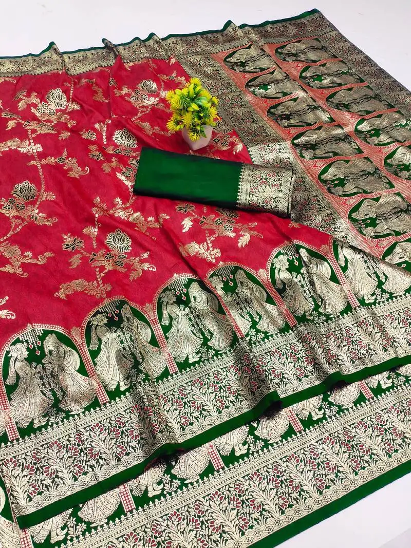 Maroon zari woven art silk bridal style premium saree with blouse