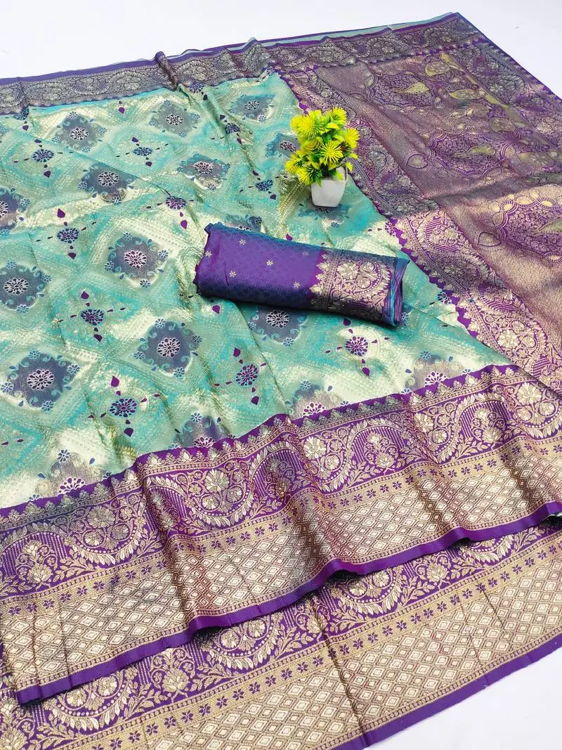 Light mint green zari woven kanjivaram silk saree with blouse