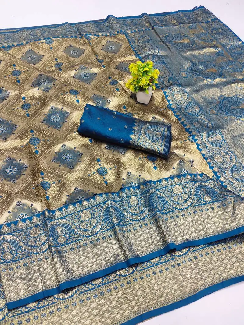 Light beige zari woven kanjivaram silk saree with blouse