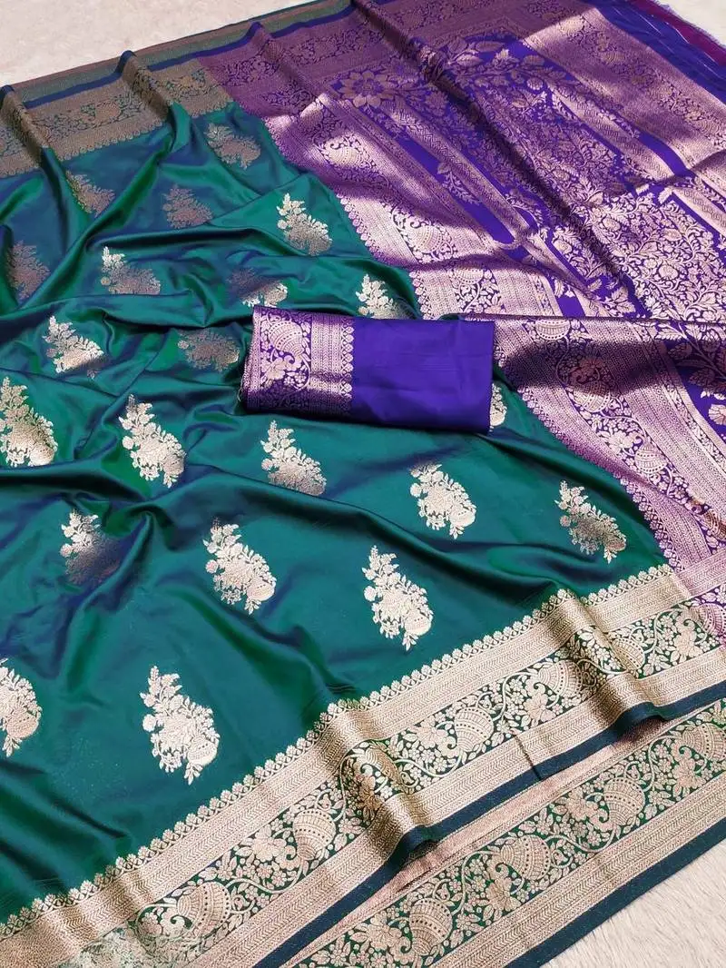Rama green art silk zari woven saree with blouse