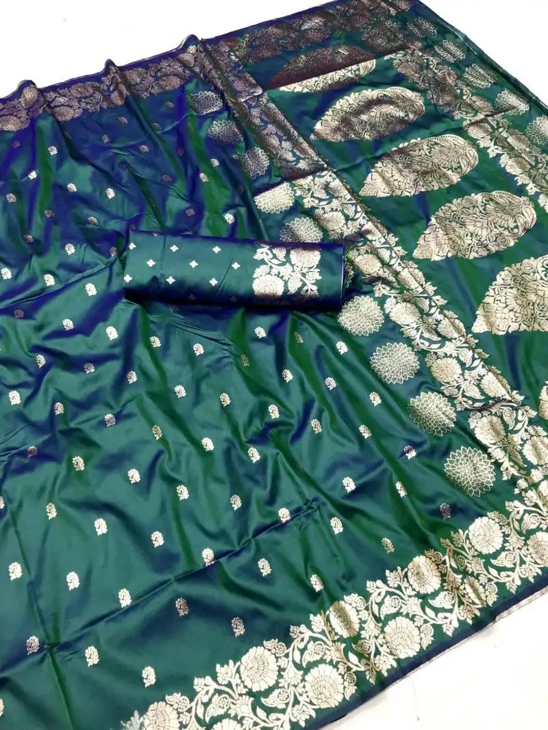 Dark rama art silk zari woven saree with blouse