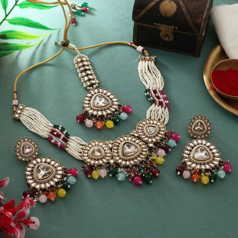 Multi color kundan necklace set