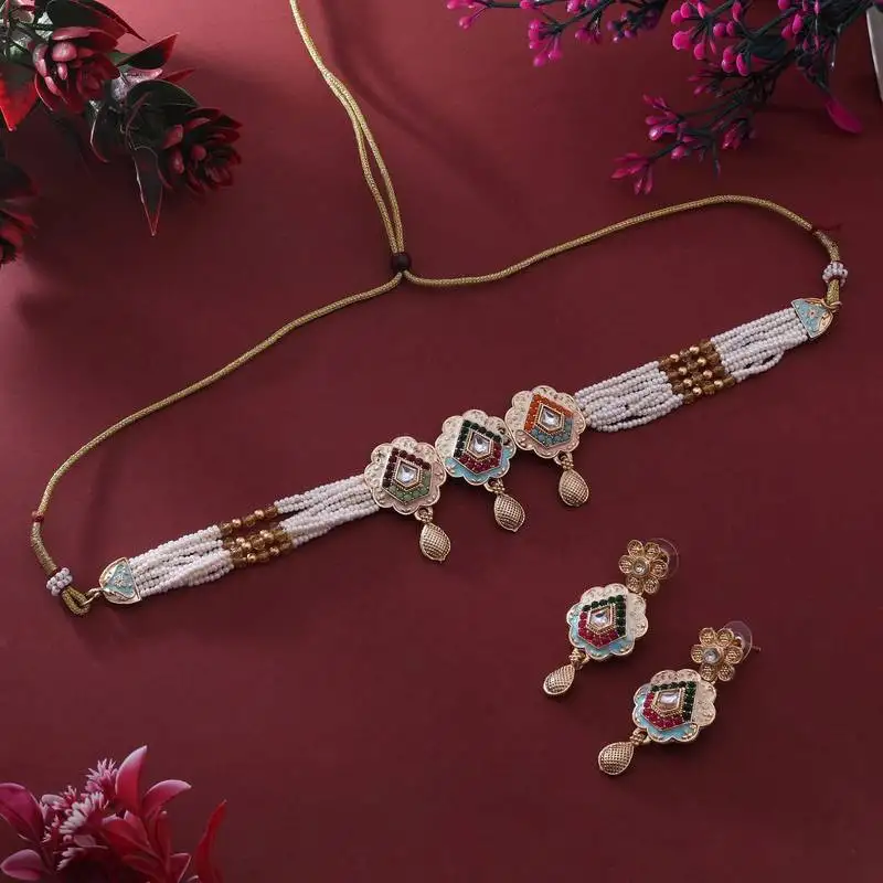 Assorted color meenakari necklace set