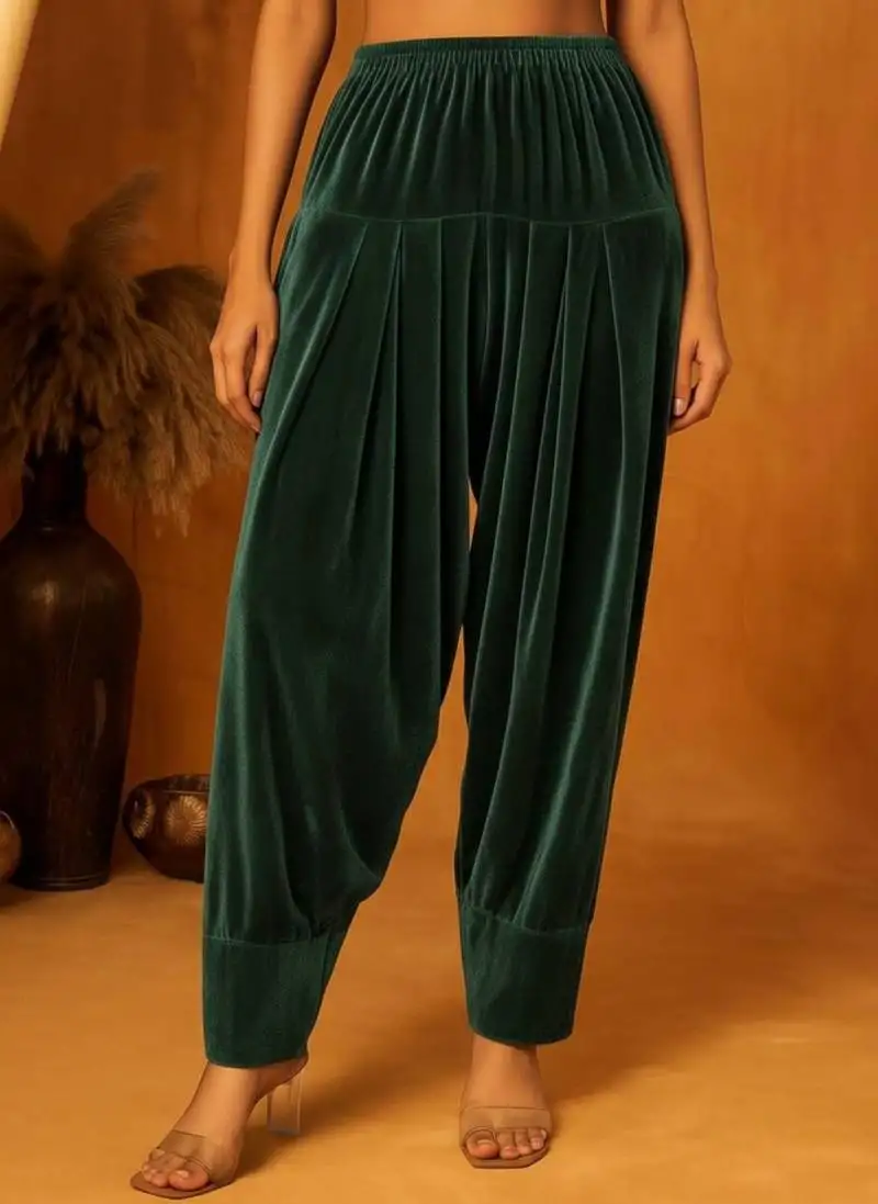 Green plain velvet salwar