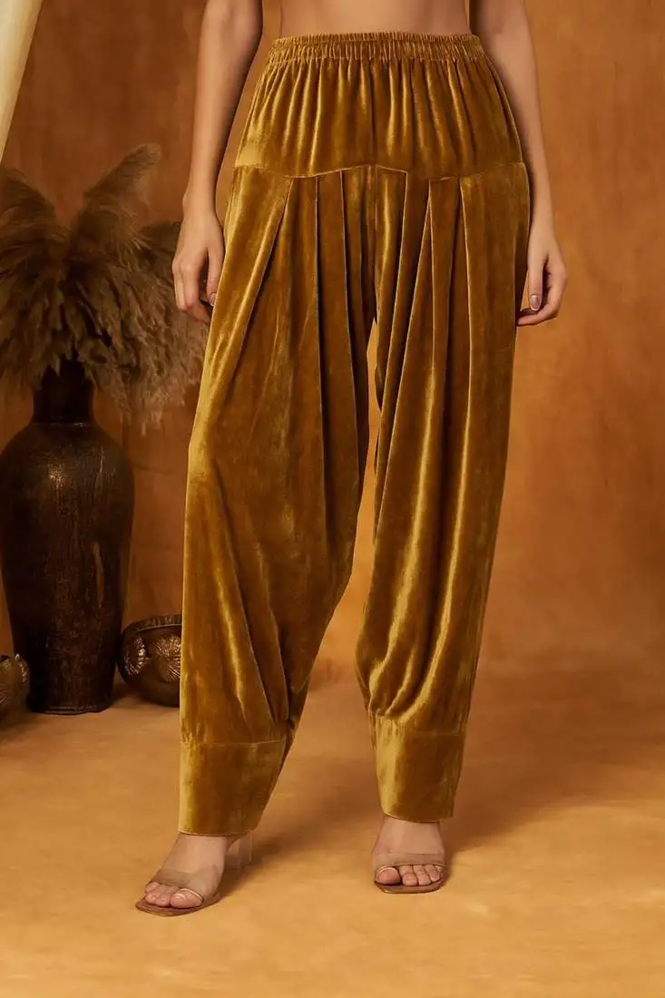 Gold plain velvet salwar