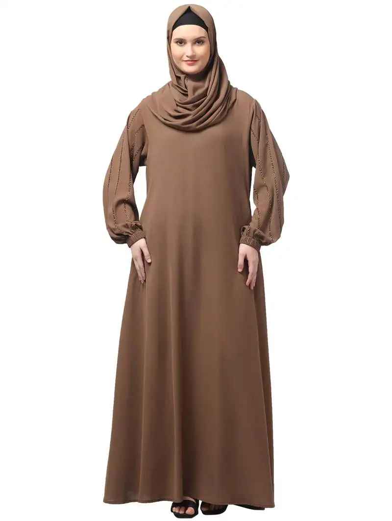 Embroidered sleeve with elastic a line matt nida abaya with hijab