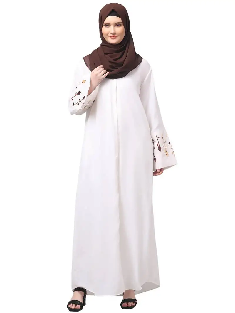 Embroidery at sleeve 2 side pocket front open abaya