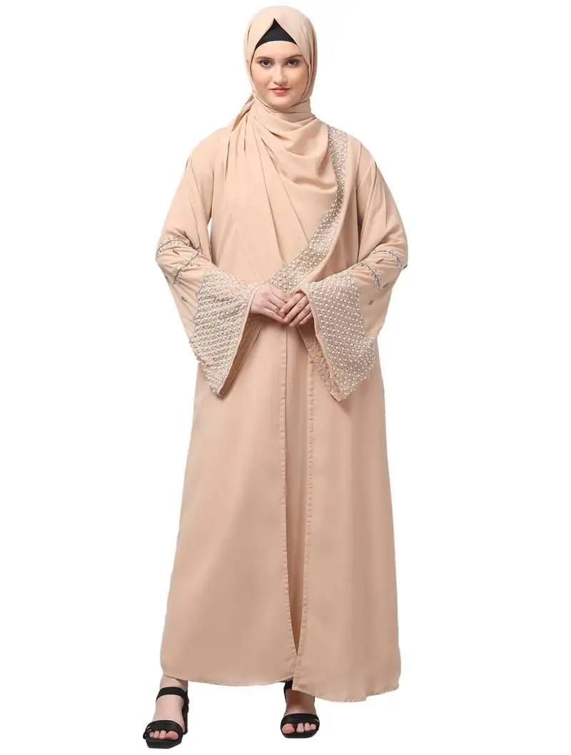 Sleeves and hijab hand pearl hand embroidard inner and jacket with hijab party abaya