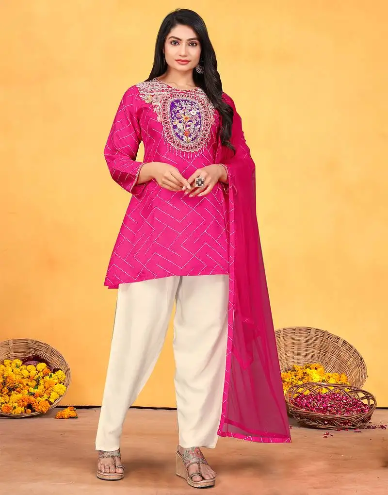 Rani viscose print dola with handwork kurta set