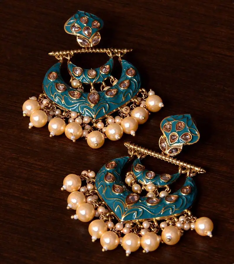 Kundan and pearls embellished designer earrings 217ed221