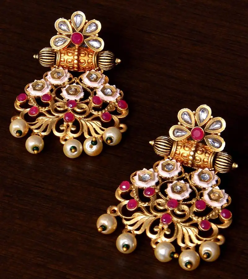 Meenakari worked matte finish kundan embellished earrings 217ed231