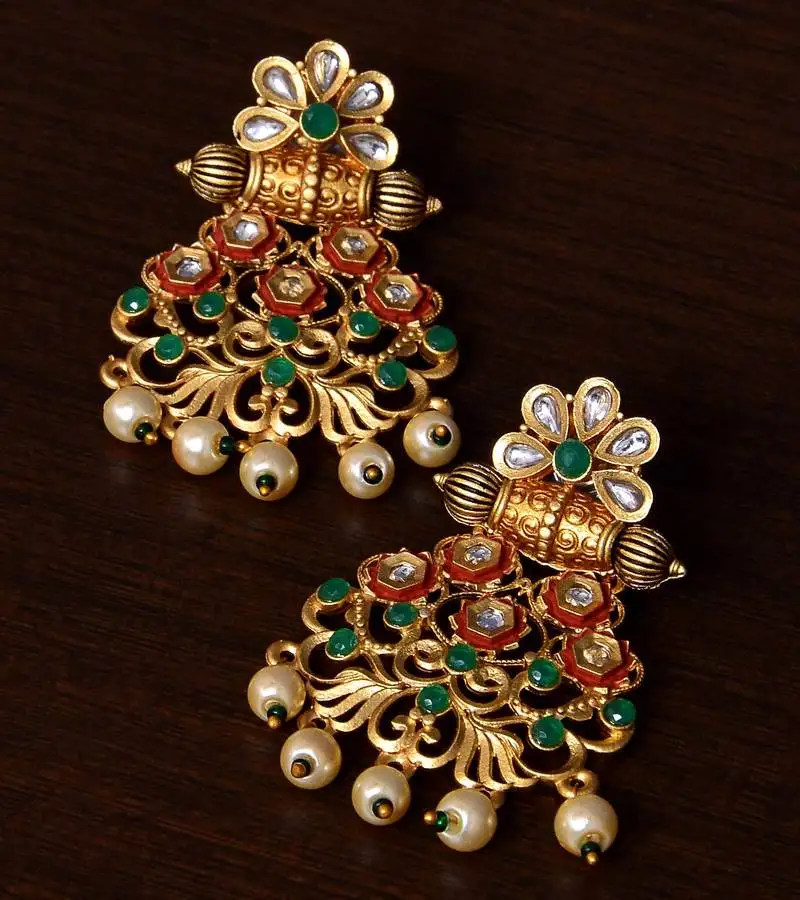 Meenakari worked matte finish kundan embellished earrings 217ed233