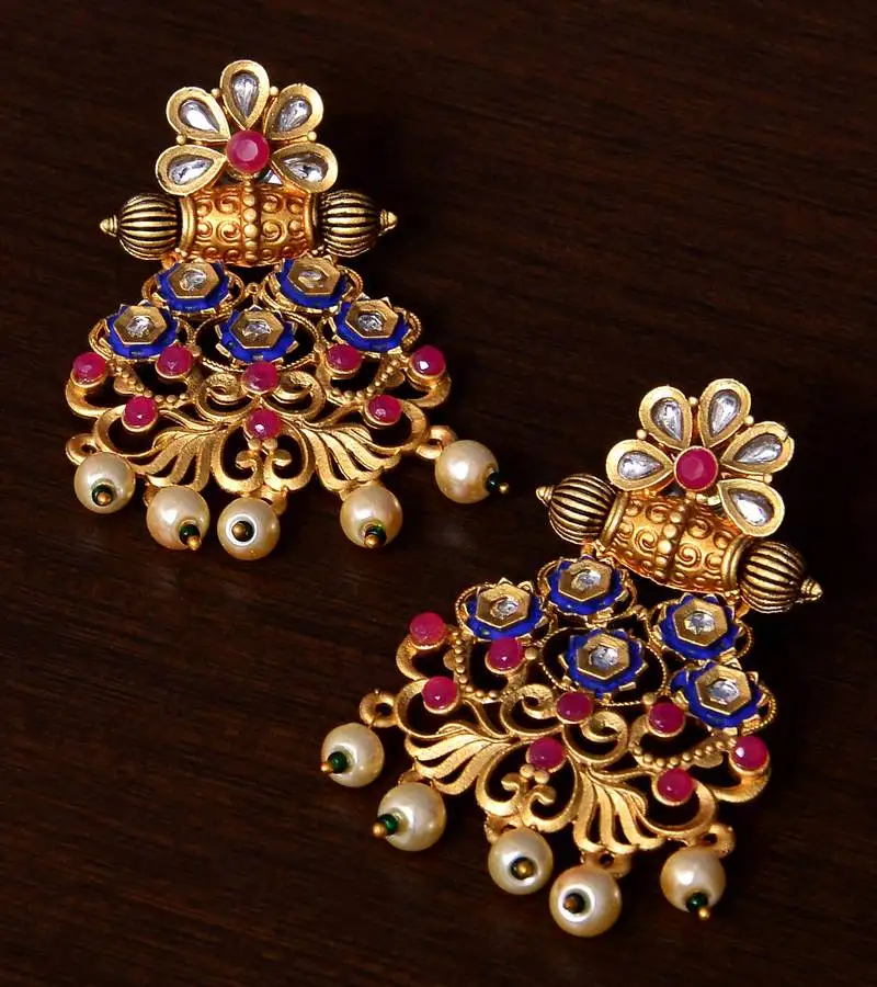 Meenakari worked matte finish kundan embellished earrings 217ed235