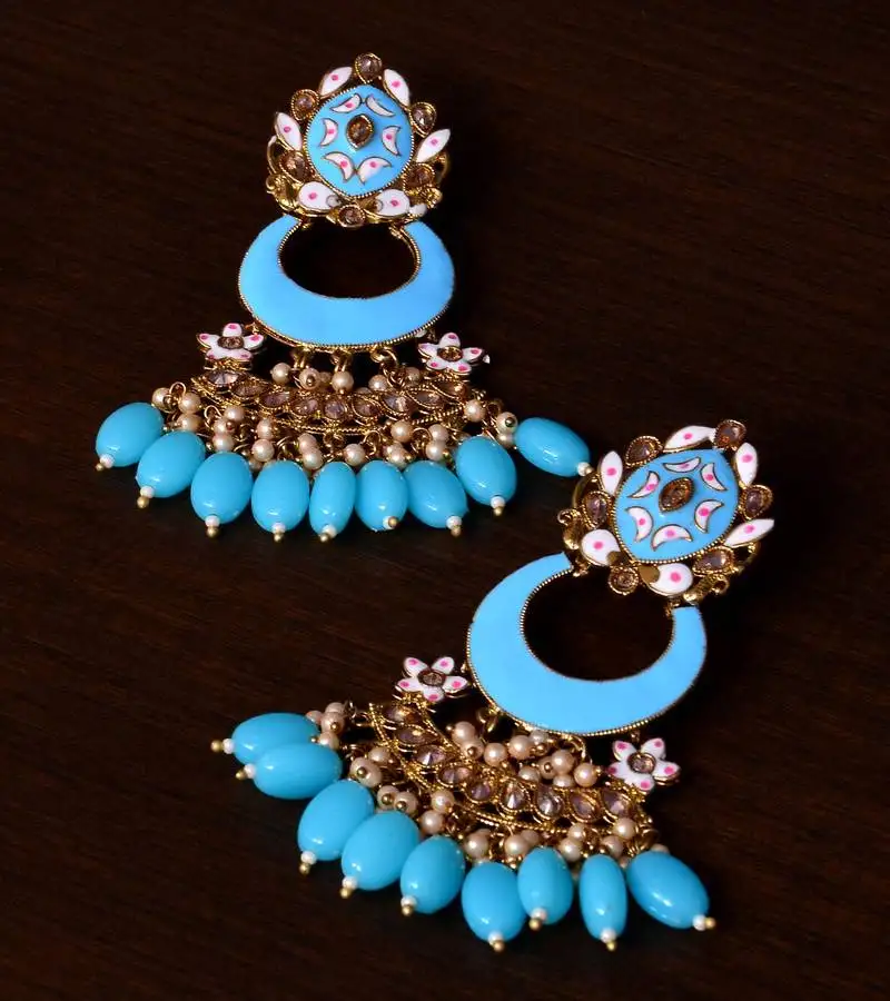 Meenakari worked and pearl embellished danglers 217ed236