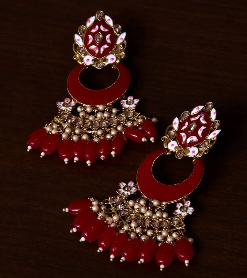 Meenakari worked and pearl embellished danglers 217ed237