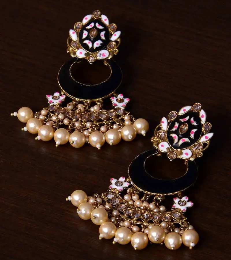Meenakari worked and pearl embellished danglers 217ed238