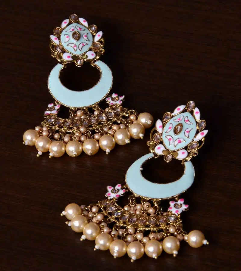 Meenakari worked and pearl embellished danglers 217ed241