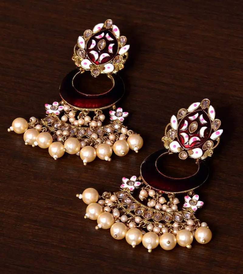 Meenakari worked and pearl embellished danglers 217ed248