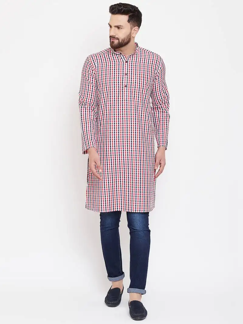 Red woven cotton men-kurtas