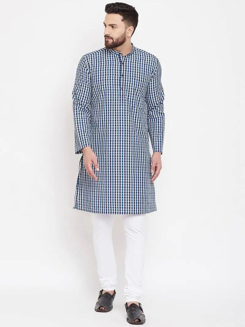 Blue woven cotton men-kurtas