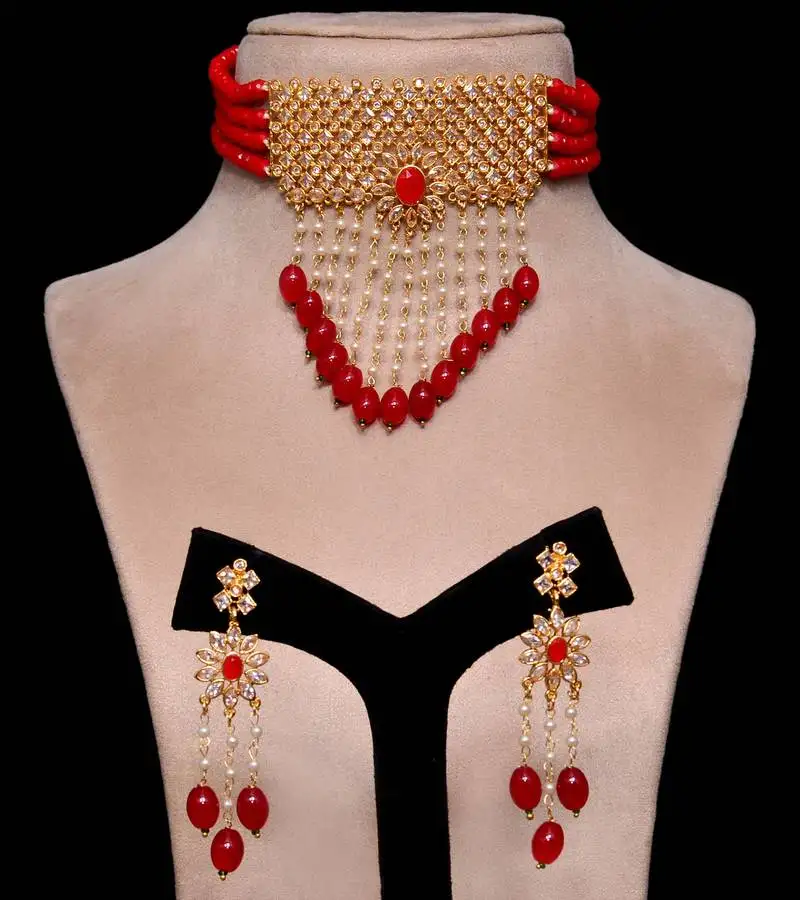 Kundan and red stone embellished designer neckpiece 317fnn160