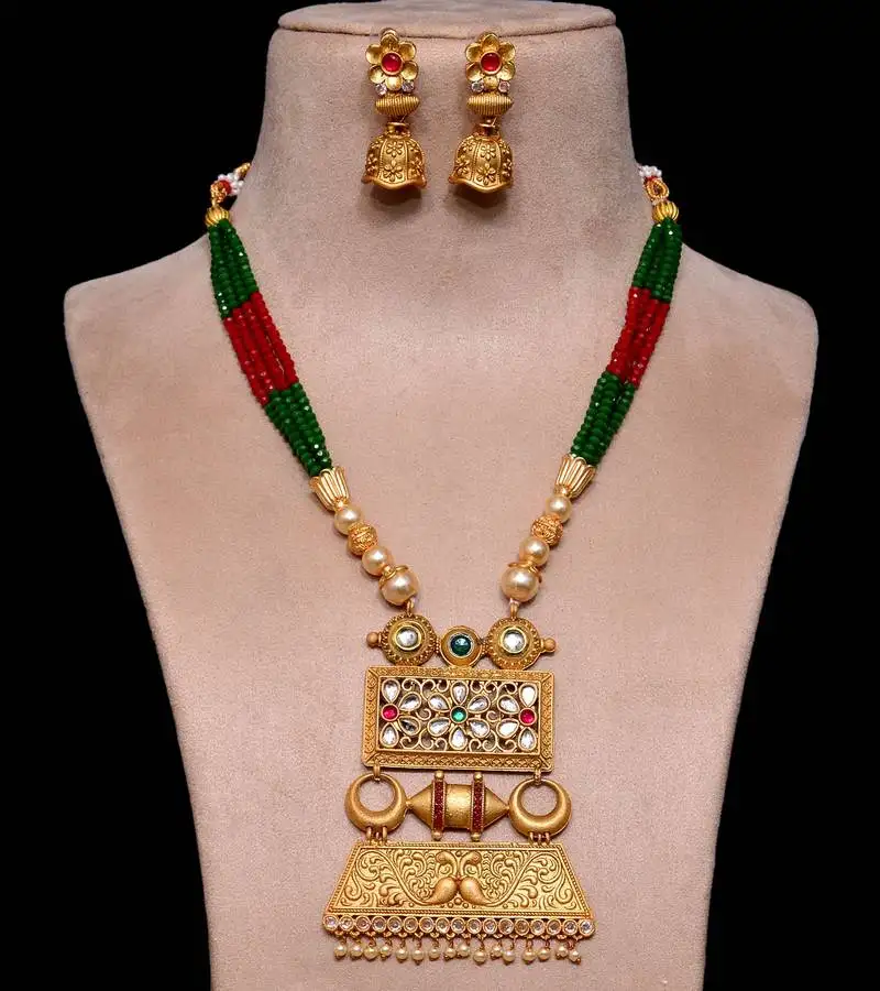 Matte finish kundan embellished designer neckpiece 317fnn162