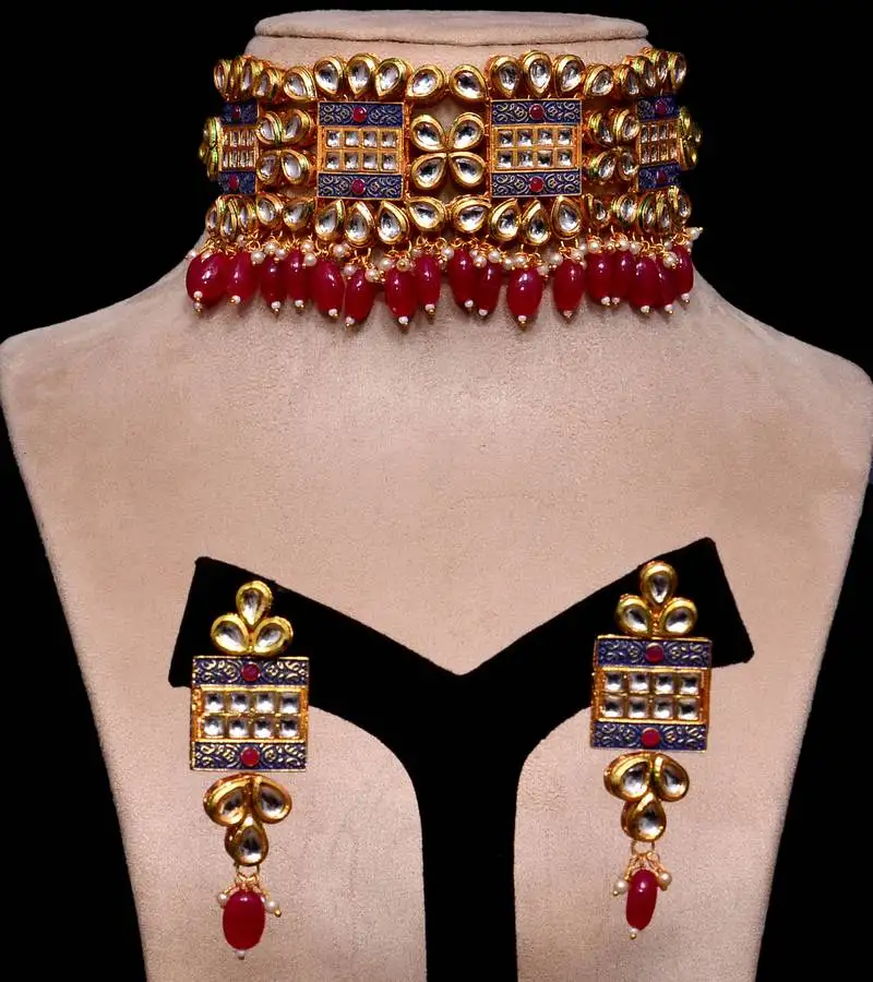 Kundan and stone embellished meenakari worked designer choker 317fnn168