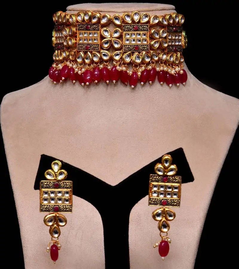 Kundan and stone embellished meenakari worked designer choker 317fnn169