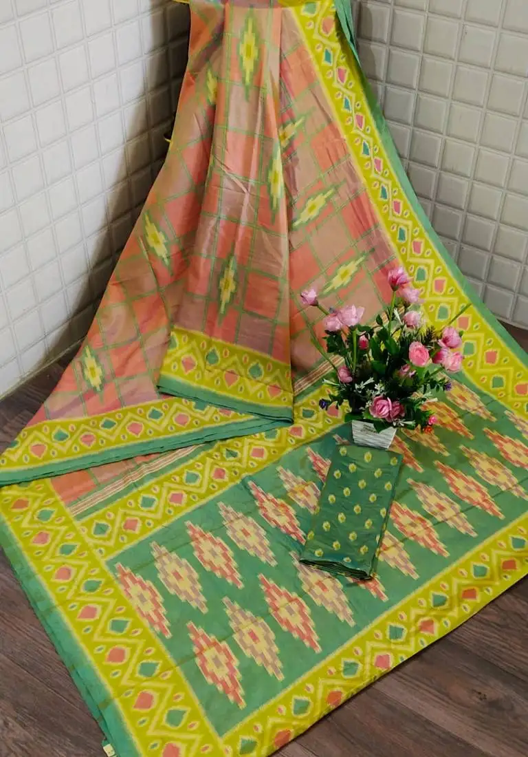 Green printed tredtional daily wear sana silk saree with blouse