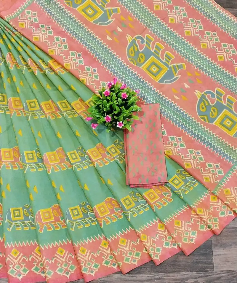 Sky blue printed tredtional daily wear sana silk saree with blouse