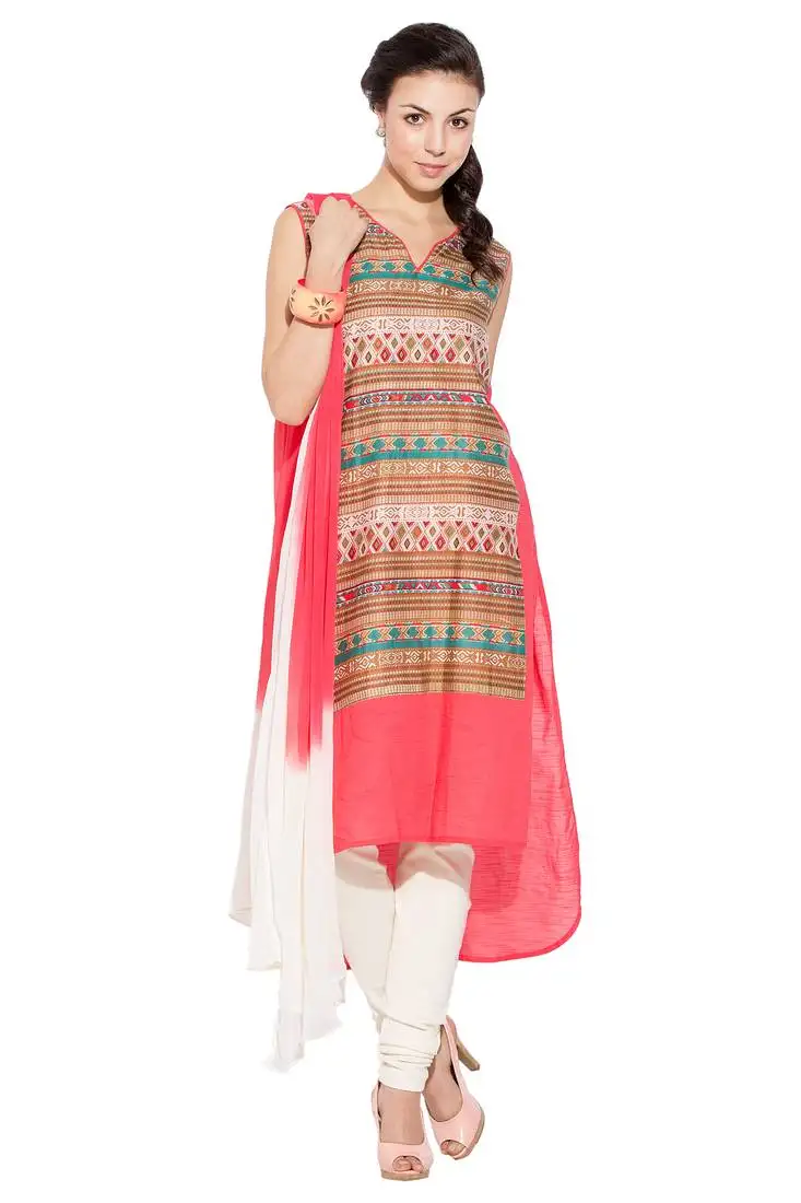 Peach printed cotton salwar stitched