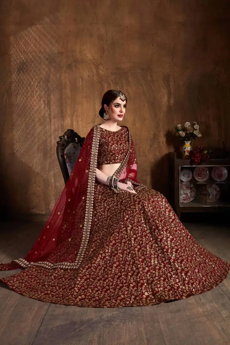 Maroon bridal lehenga choli for women
