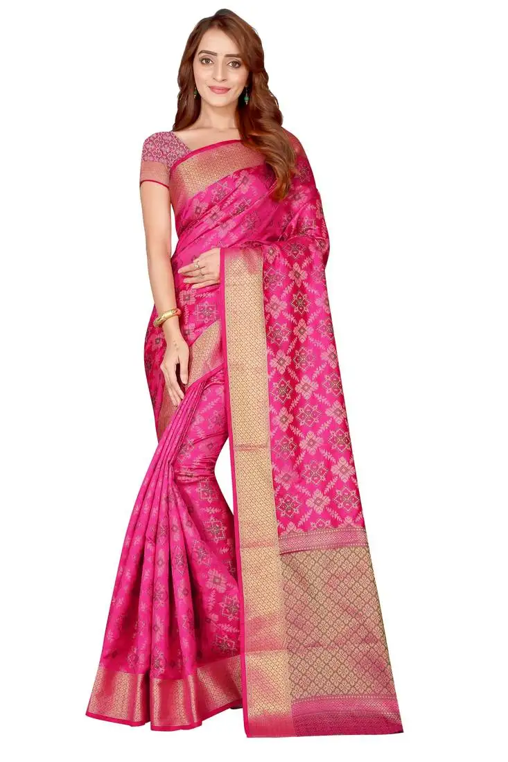 Pink kanjivaram silk blendborder work kanjivaram saree with running blouse
