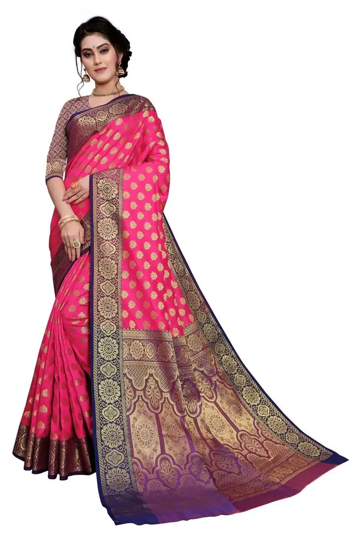 Pink sana silk jacquard work art silk saree with jacquard blouse