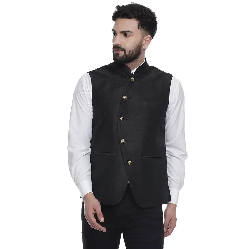 Black brasso jacquard nehru jacket
