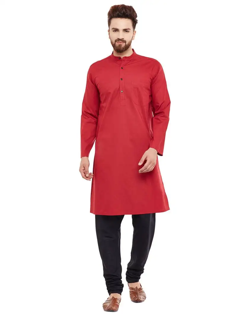 Red woven pure cotton men-kurtas
