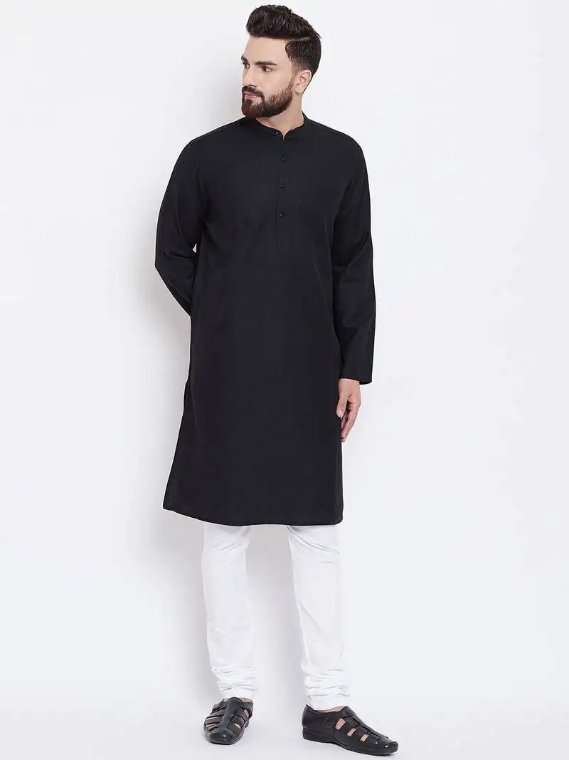 Black woven linen men-kurtas