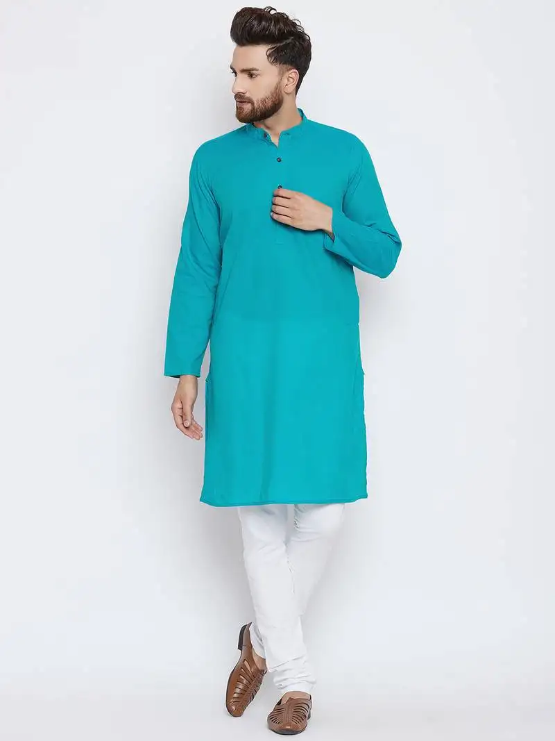Sky blue woven pure cotton men-kurtas