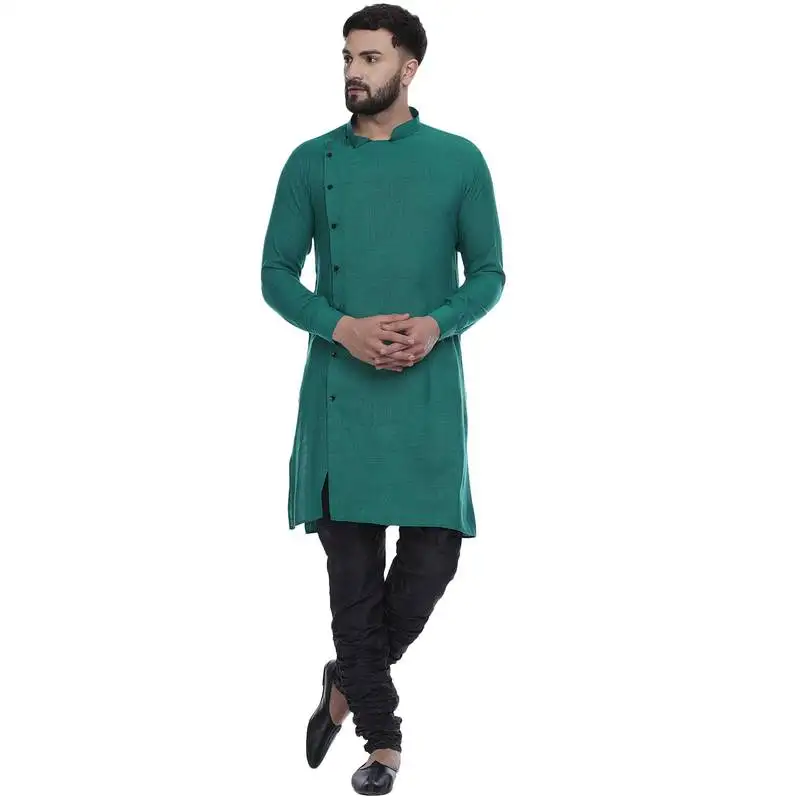 Green plain rayon men kurtas