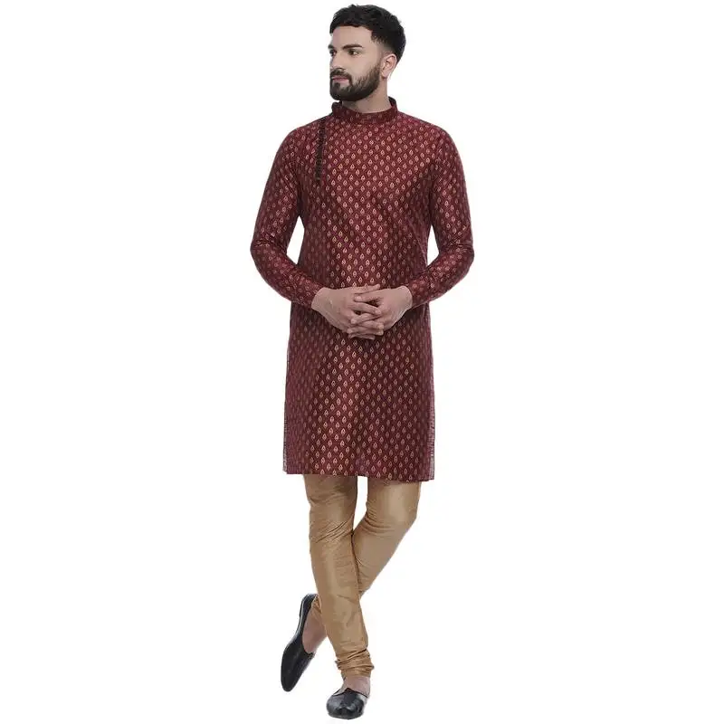 Maroon brasso jacquard men kurtas