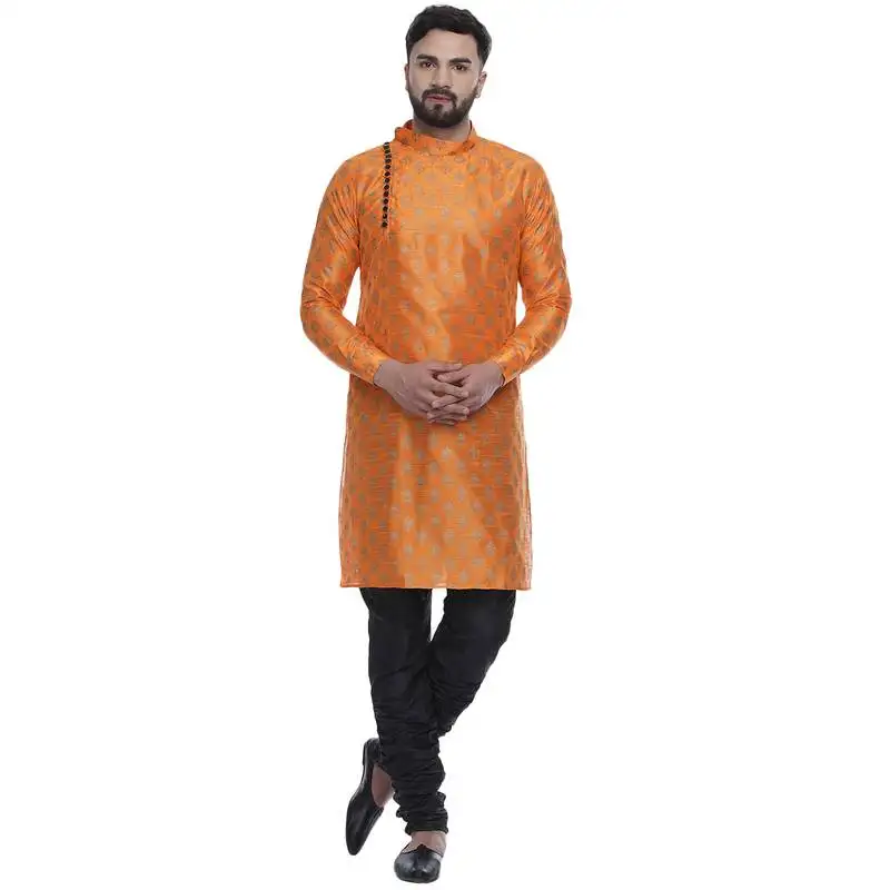 Orange brasso jacquard men kurtas